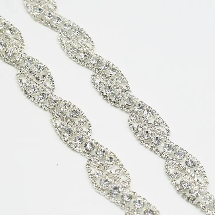 Flower Crystal Applique Rhinestone Chain Trimming Embellishment for Bridal Jewelry
