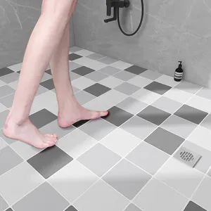 Pegatina autoadhesiva de Pvc para suelo de cocina y baño, papel tapiz de vinilo, impermeable, color gris y blanco