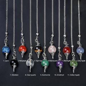 Collar con Péndulo de Cristal de Cuarzo Curativo, Decoraciones de Feng Shui, Cristales de Radiestesia, Pirámides de Orgón, Collar con Péndulo de Piedra de Jade - Product Image 6