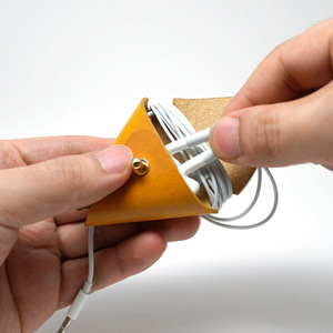 Leather headphone cable winder, triangular headphone <b>case</b>, <b>coin</b> purse, data cable winder, cable organizer, protective cover - Product Image 3