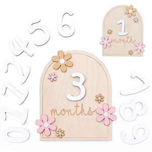 Nicro DIY Panneau <span class=keywords><strong>en</strong></span> <span class=keywords><strong>bois</strong></span> <span class=keywords><strong>en</strong></span> forme d'<span class=keywords><strong>arche</strong></span> fleurie pour cadeaux de fête prénatale et d'anniversaire, accessoires photo et cartes de jalons mensuels pour nouveau-né et nourrisson - Product Image 1