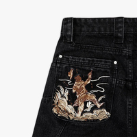 Jean ample brodé style Y2K Hip Hop délavé pour homme - Pantalon en denim tendance