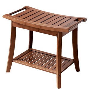 Tabouret de salle de bain en bambou LCJG avec étagère de rangement, banc de douche multifonctionnel, chaise de spa, taille personnalisable, couleurs réelles - Product Image 3