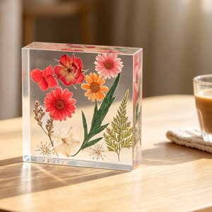 Home Decoration Craft Acrylic <b>Paperweight</b> with Real Flower Inside Dried Flowers Art Resin <b>Paperweight</b> - Product Image 5