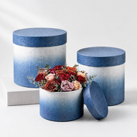 Boîte à fleurs ronde bleue avec logo personnalisé, boîte à chapeau en lin dégradé de luxe, boîte cadeau cylindrique rigide, emballage en gros