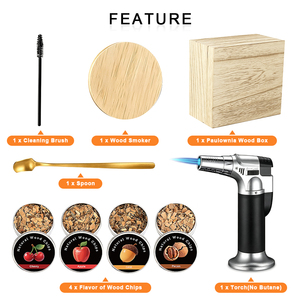Kit Premium de Ahumador de Cócteles de Madera de 2 Capas, Incluye Antorcha y 4 Tipos de Virutas de Madera en Caja de Madera para Licores, Cócteles y Bar - Product Image 3
