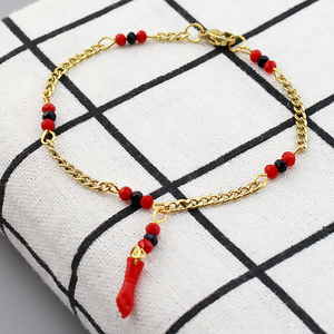 PULSERA de Oro Laminado de 18K con Dije de Azabache para Bebé, Pulsera de Eslabones de Moda, Regalo para Aniversarios - Product Image 2