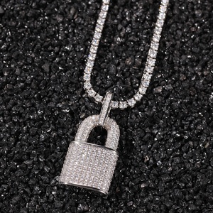 Colgante de <span class=keywords><strong>cadena</strong></span> de tenis para <span class=keywords><strong>hombre</strong></span>, joyería de latón, chapado en oro de 18K, Micro pavé de CZ, <span class=keywords><strong>candado</strong></span> de bloqueo de diamante, <span class=keywords><strong>collar</strong></span> de hip hop - Product Image 3