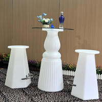 Ensemble table et chaises de bar en plastique blanc de luxe, design moderne, télécommande RGB, changement de couleur, batterie rechargeable, LED.