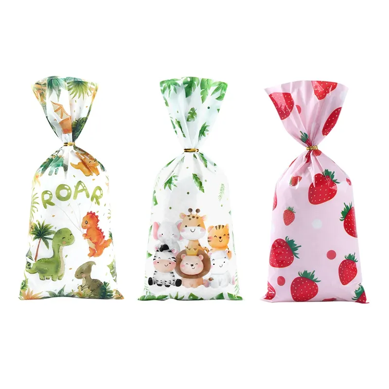 Bolsas de plástico para postres y dulces con tema de animales de la jungla, bolsas de regalo para Baby Shower, decoración de feliz cumpleaños, venta al por mayor, 50 unidades