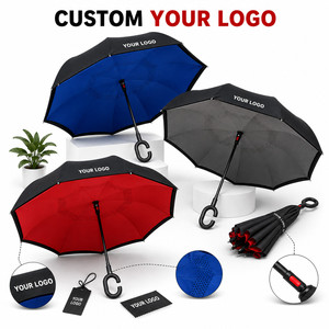 Custom Logo Double Layer Inverted Reverse <b>Umbrella</b> C-Shape Handle Windproof Self-Standing <b>Large</b> <b>Umbrella</b> for Rain Car Travel - Product Image 2