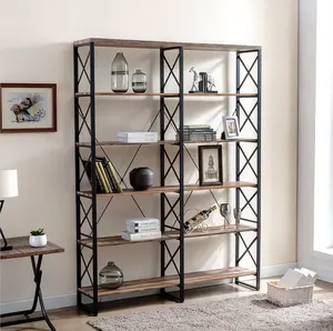 80.7英寸高x 60.6英寸宽钢制Etagere书柜梯子形状的现代倾斜金属框架支撑搁板