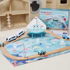Train électrique en bois sur le thème de l'océan avec un design de pêche en haute <span class=keywords><strong>mer</strong></span> - Jouet éducatif pour enfants Train en bois - Product Image 2