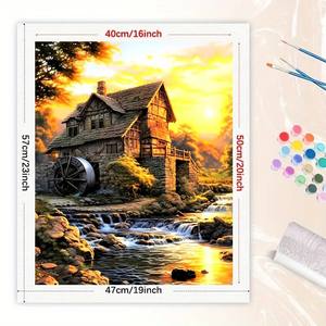 สีน้ำกระท่อมด้วยชุดตัวเลขสำหรับผู้ใหญ่-DIY พระอาทิตย์ตกดินขนาด16x20นิ้วของตกแต่งศิลปะประเทศไร้กรอบหรือของขวัญ - Product Image 2