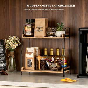 Organisateur de comptoir pour station à café, étagère en bois à 2 niveaux pour accessoires de bar à café, support de rangement pour condiments pour cuisine, maison - Product Image 2