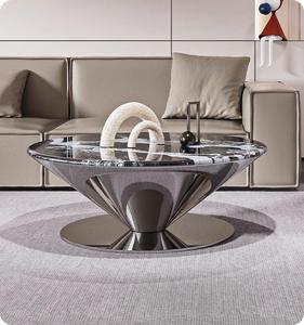 Ensemble de table basse en marbre <span class=keywords><strong>Dali</strong></span> avec plateau en acier inoxydable, design simple et moderne, meubles de salon pour petits appartements - Product Image 5