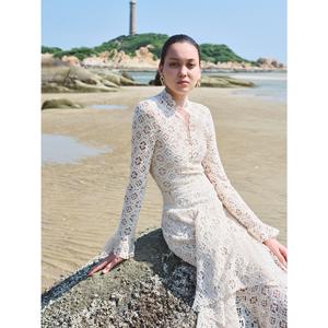 Nueva Tendencia, Elegantes Faldas para Mujer, Falda de Punto con Encaje LAR, Falda Acanalada con Volantes, Encaje Color Marfil, Ropa de Mujer, Faldas de Vietnam - Product Image 1