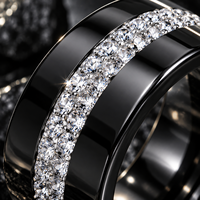 Bague en céramique noire large de luxe JLM, double rangée de zircons, anneaux d'éternité pour femmes et hommes, bijoux de mode raffinés