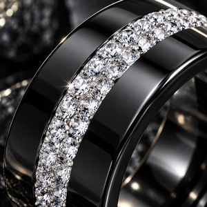 Anillo de Cerámica Negro Ancho de Lujo JLM, Anillo de Eternidad con Doble Hilera de Circonitas, <span class=keywords><strong>para</strong></span> Mujeres y Hombres, Joyería Fina de Moda - Product Image 2