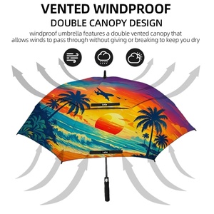 Paraguas de Golf Semiautomático Personalizado con Impresión Completa en la Cubierta, Diseño Tropical Atardecer, Grande, Resistente al Viento, Apertura Automática, para Exteriores y Lluvia - Product Image 5