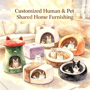 2-in-1 Cat Bed End Table with Wooden Top <b>Pet</b> House Side Table with Washable Cushion Hidden Dog Cave for Indoor Living Room Decor - Product Image 1