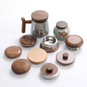 Walnut Wood Teapot Lid Round Reusable Tea Strainer <b>Coffee</b> Tea Tools - Product Image 2