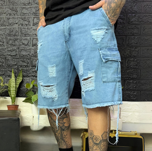 Nouveau été décontracté coupe ample genou longueur Cargo poches Baggy <span class=keywords><strong>taille</strong></span> moyenne Denim <span class=keywords><strong>jean</strong></span> hommes Cargo Shorts <span class=keywords><strong>Jean</strong></span> - Product Image 2