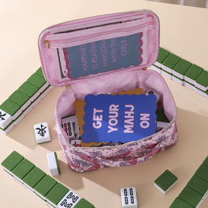 Nouvelle Trousse de Rangement <span class=keywords><strong>Mahjong</strong></span> Imprimée <span class=keywords><strong>Fleurs</strong></span> en Polyester Grande Capacité Portable Multifonctionnelle pour Voyage et Toilette - Product Image 2