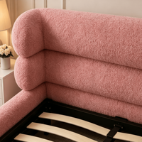 Lit de rangement rembourré rose en tissu Teddy Bear avec vérin à gaz et système de levage, taille personnalisée, vente en gros d'usine