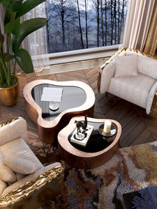 <span class=keywords><strong>Table</strong></span> basse moderne de luxe en or martelé avec verre trempé noir, meubles élégants pour le salon, personnalisation en gros - Product Image 5