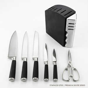 7 Pieces Professional Golden <b>Knife</b> <b>Set</b> Premium Built in Self Sharpener Stainless Steel Chef Kitchen <b>Knife</b> <b>Set</b> with Block - Product Image 1