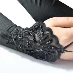 Wholesale Stock Party Long Satin Sexy Lace Embroidery <strong>Hook</strong> Finger Glove Retro Women Etiquette Drive Cosplay Dinner Dance <strong>Mittens</strong> - Product Image 5