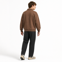 Sweat-shirt polo ample en molleton chiné avec patte de boutonnage à deux boutons, couleur unie, style streetwear, haut à manches longues pour un usage décontracté