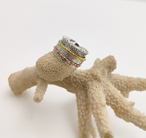 Anillos de banda giratoria con forma de Paz de estilo bohemio de Plata de Ley 925 para mujer, ajuste de bisel hecho a mano, promesa de boda - Product Image 1