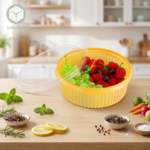 Caja Redonda de Plástico PET Transparente Desechable y Sellada para Empacar Pan, Hamburguesas y Alimentos Enlatados con Diseño de Nube de Palabras en Relieve - Product Image 1