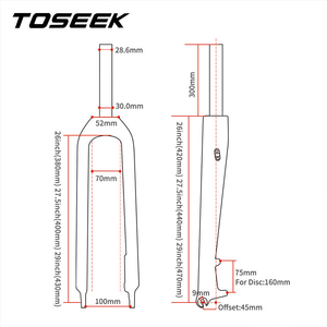 Horquilla de Bicicleta de Montaña TOSEEK Personalizada de Fábrica, 26/27.5/29 Pulgadas, Fibra de Carbono, Freno de Disco Rígido, MTB Resistente - Product Image 3