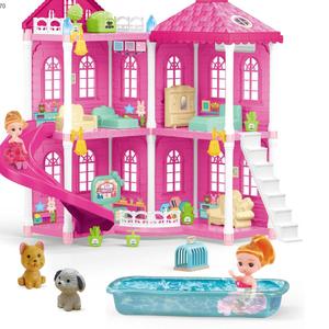 Kunststoff Schloss Baustein Ziegel Konstruieren Spielzeug Diy große Puppe Haus Kit rosa Spielzeug Baby puppe für Kinder - Product Image 1