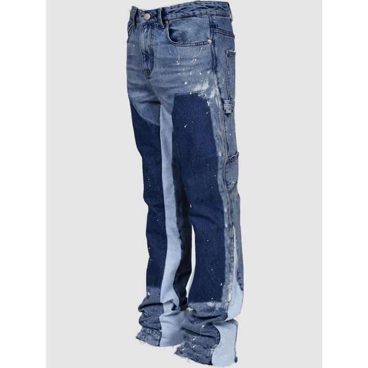 saferido Splash Ink Painted Washed Micro Elastic Denim Logging Pants Men's Patchwork Baggy Y2K Jeans Oversized Casual Cargo Trousers