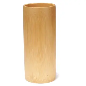 Flower Holder Glass Vase Solid Handmade Modern Rustic Tribal Carved Bamboo Wood Vase For Home Decor