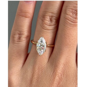 Bague de fiançailles de luxe en or blanc massif 14 carats avec diamant de laboratoire taille marquise, pureté VVS, style vintage, pour mariage, certifiée - Product Image 6