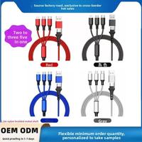Kabel Pengisi Daya USB Type-C 4-in-1 Teranyam untuk Ponsel Android 120W Super Cepat 2.4A Pengisian Cepat Jaket Nilon Kompatibel Kamera