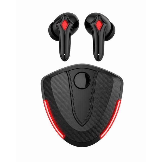 RGB LED Wireless Gaming Earbuds TWS Stereo in Ear Earphones with Light up Digital Display Charging Case