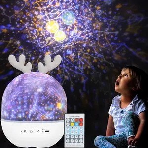 เครื่องฉายเพลงไฟกลางคืน,ไฟ LED หมุนได้ลายดวงดาวเต็มท้องฟ้าจักรวาลมีไฟกะพริบมีสีสันของขวัญคริสต์มาสสำหรับเด็กเด็กทารก