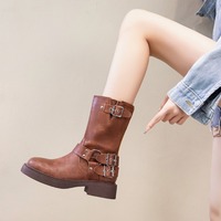 Nouvelles Bottes Hautes Rétro Western en Cuir Véritable Imperméables et Respirantes pour Femmes, Modèle 2026, Design Tendance et Très Vendu