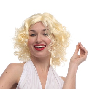 Peluca de disfraz de <span class=keywords><strong>Marilyn</strong></span> <span class=keywords><strong>Monroe</strong></span> con cabello ondulado dorado para fiesta de disfraces, estilo de peluca completa - Product Image 5