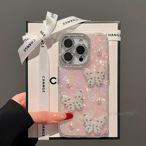 Étui de téléphone scintillant <span class=keywords><strong>avec</strong></span> motif cœur brillant et perle <span class=keywords><strong>avec</strong></span> chaîne pour 17promax 16 15 14 Promax 13 pour fille femme - Product Image 2