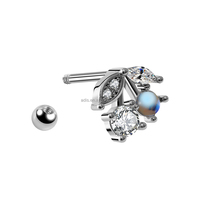 Vente chaude argent plaqué bleu opale et cristal clair mode Piercing corps bijoux cerise forme oreille goujons