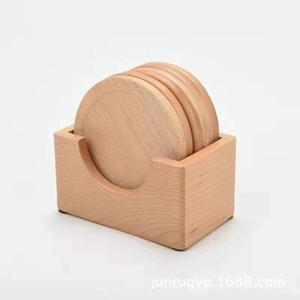 Juego de posavasos de madera, tapete aislante térmico redondo de color sólido para té, café, uso doméstico - Product Image 5