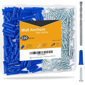 Wall Anchors 220pcs With Drill Bit #10 1 Inch Concrete And Wood Screws Set For Drywall Installation - Product Image 1