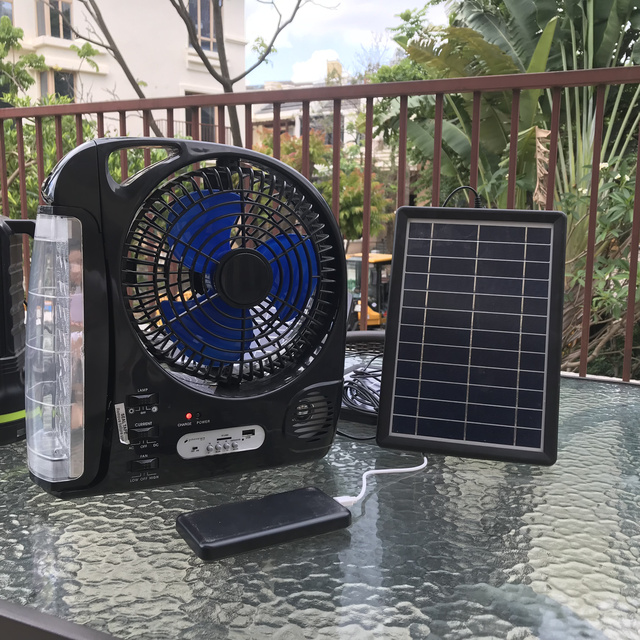 Solar Rechargeable Fan with Led Night Light for Emergency Usb Charing Port FM Radio Can Link to the Phone